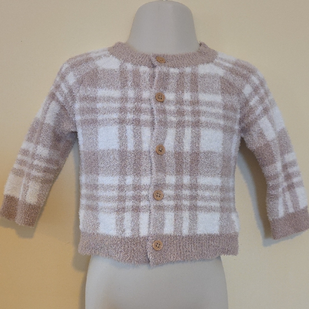 Modern Moments Plaid Kids Cardigan - Tan and White